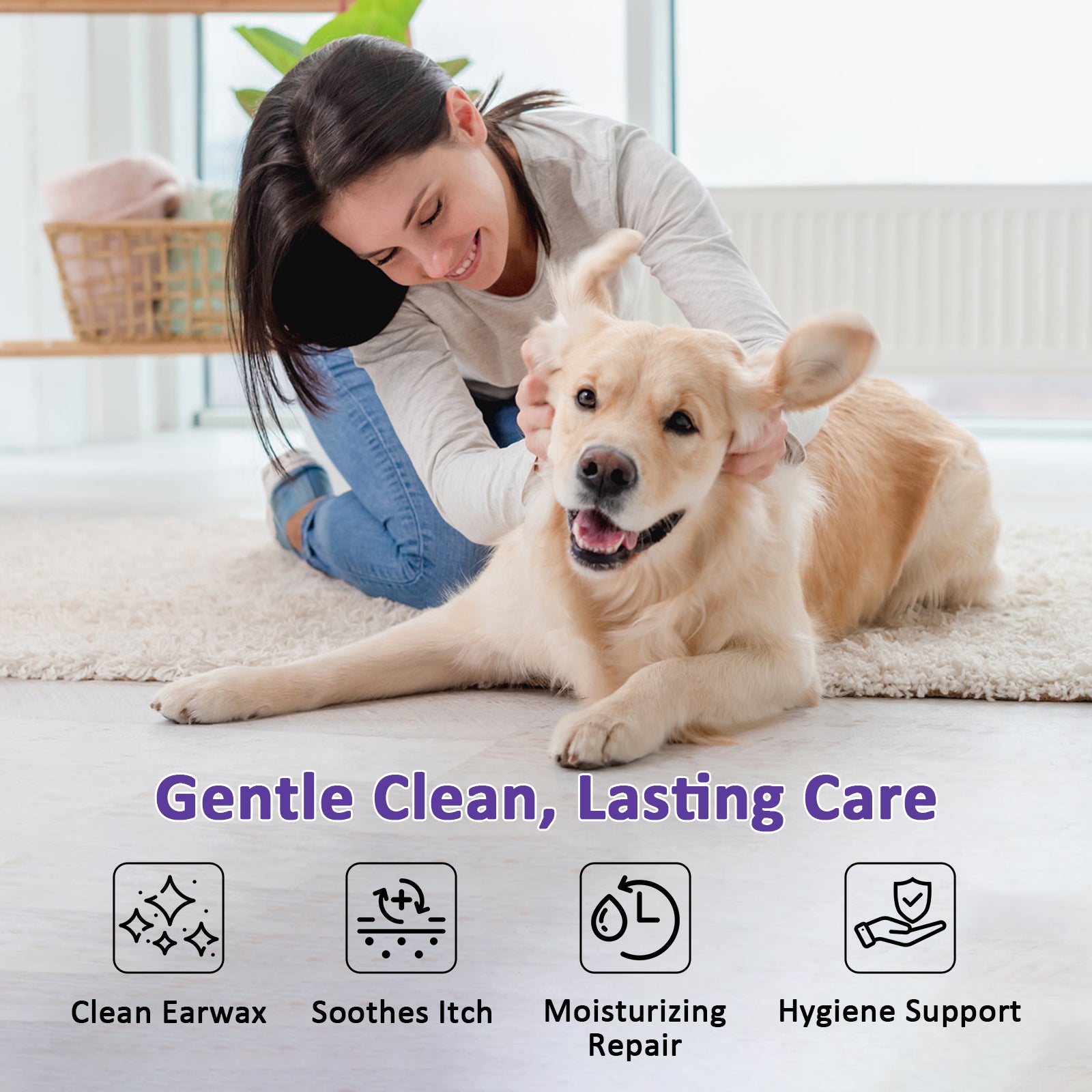 PawBubble Ear Wipes For Dogs & Cats,Gentle Ear Cleaner For Wax,50 Counts