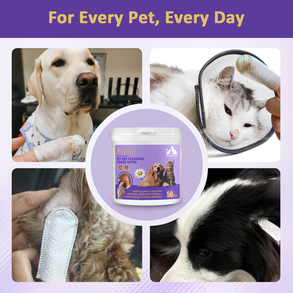PawBubble Ear Wipes For Dogs & Cats,Gentle Ear Cleaner For Wax,50 Counts