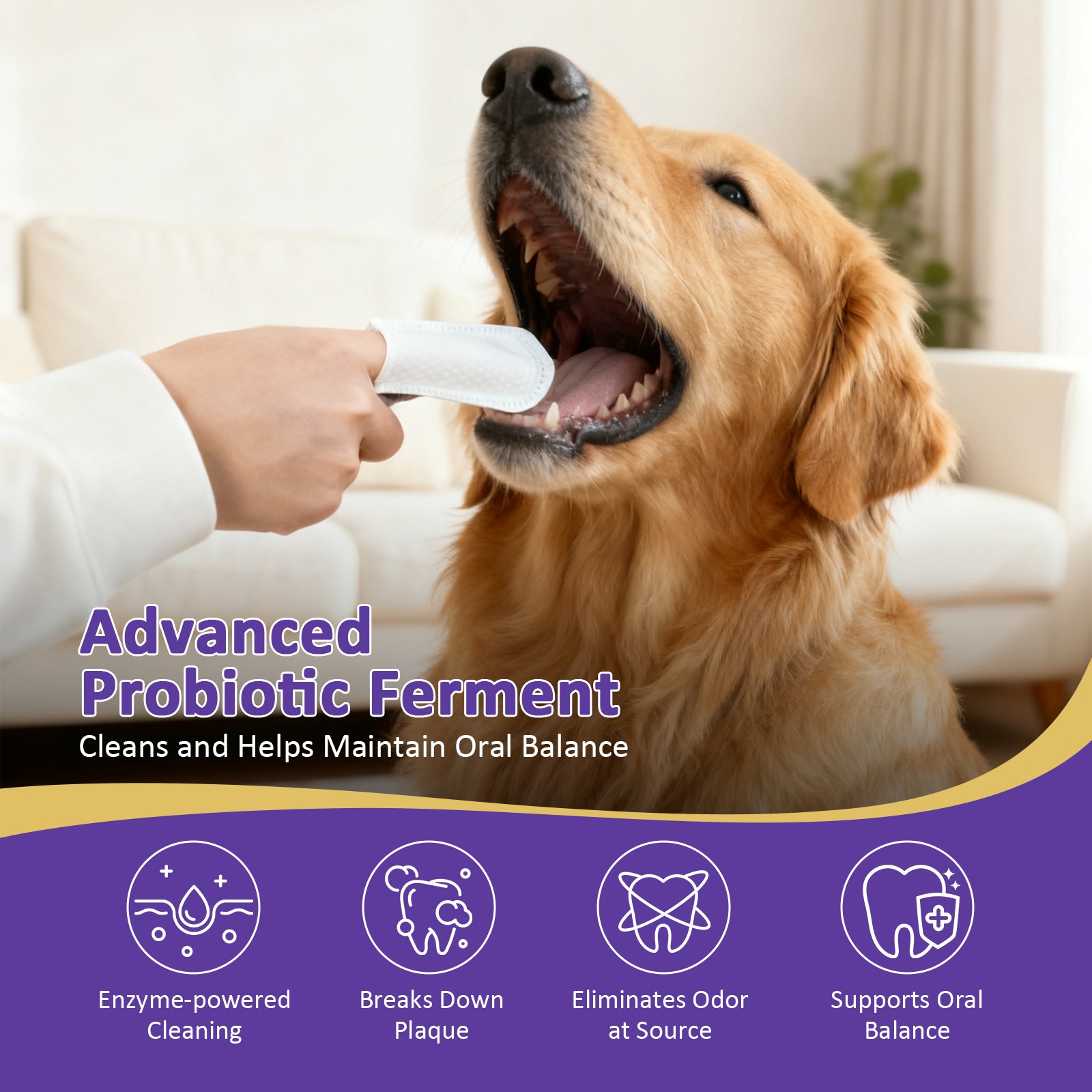 PawBubble Pet Dental Finger Wipes,Teeth Cleaning Wipes For Dogs & Cats Daily Oral Care,50 Count