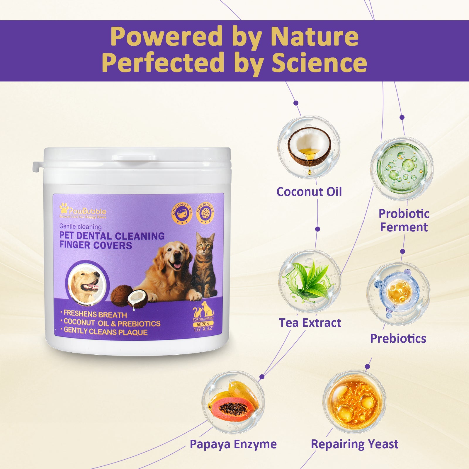 PawBubble Pet Dental Finger Wipes,Teeth Cleaning Wipes For Dogs & Cats Daily Oral Care,50 Count