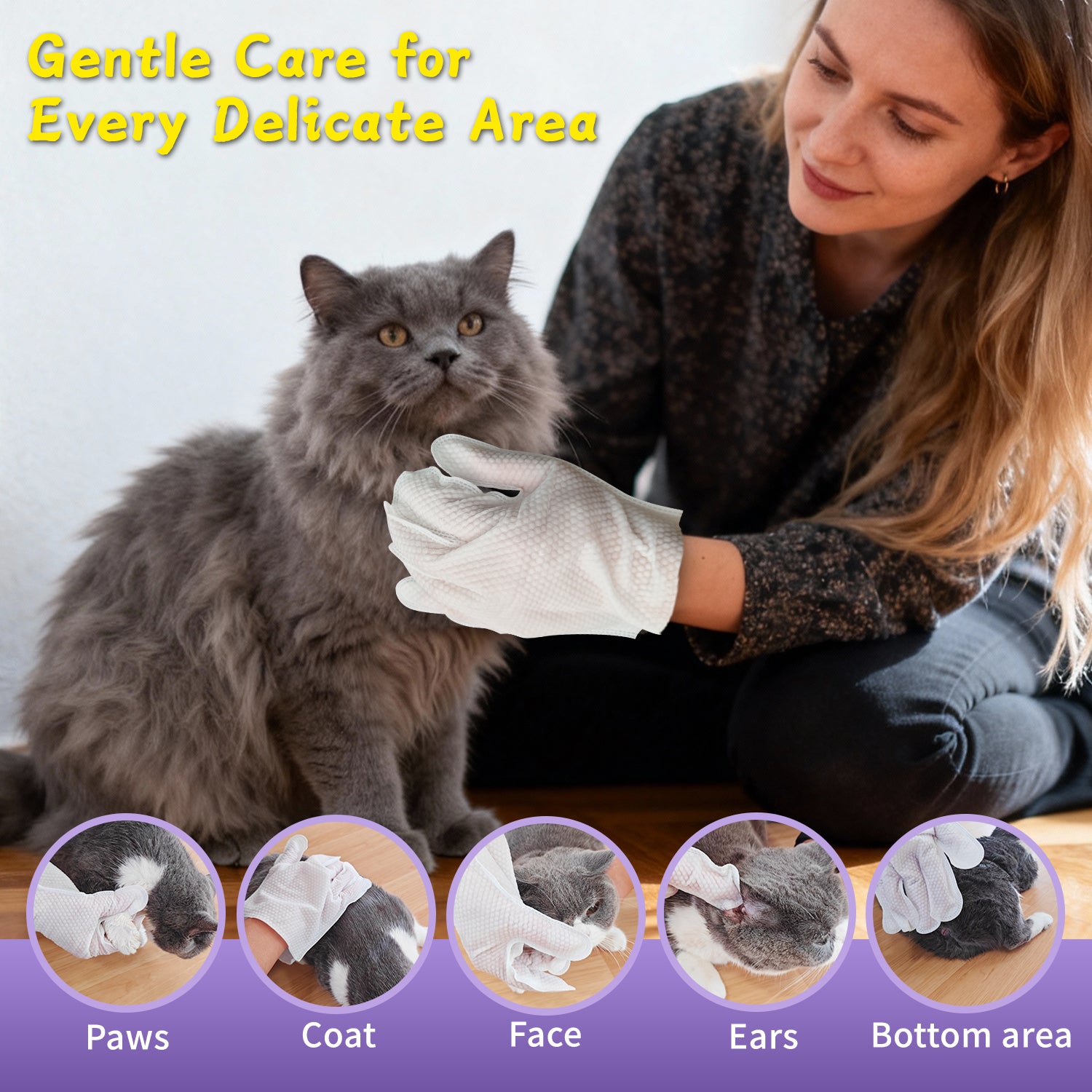 PawBubble Pet Wipes, Cleaning Glove Wipes for Dogs & Cats Hypoallergenic (6 Packs)